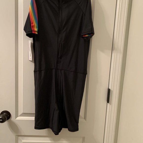 Pride Humankind Adult Unisuit Black w/ Rainbow Striped Swimsuit Size Small - Picture 9 of 12